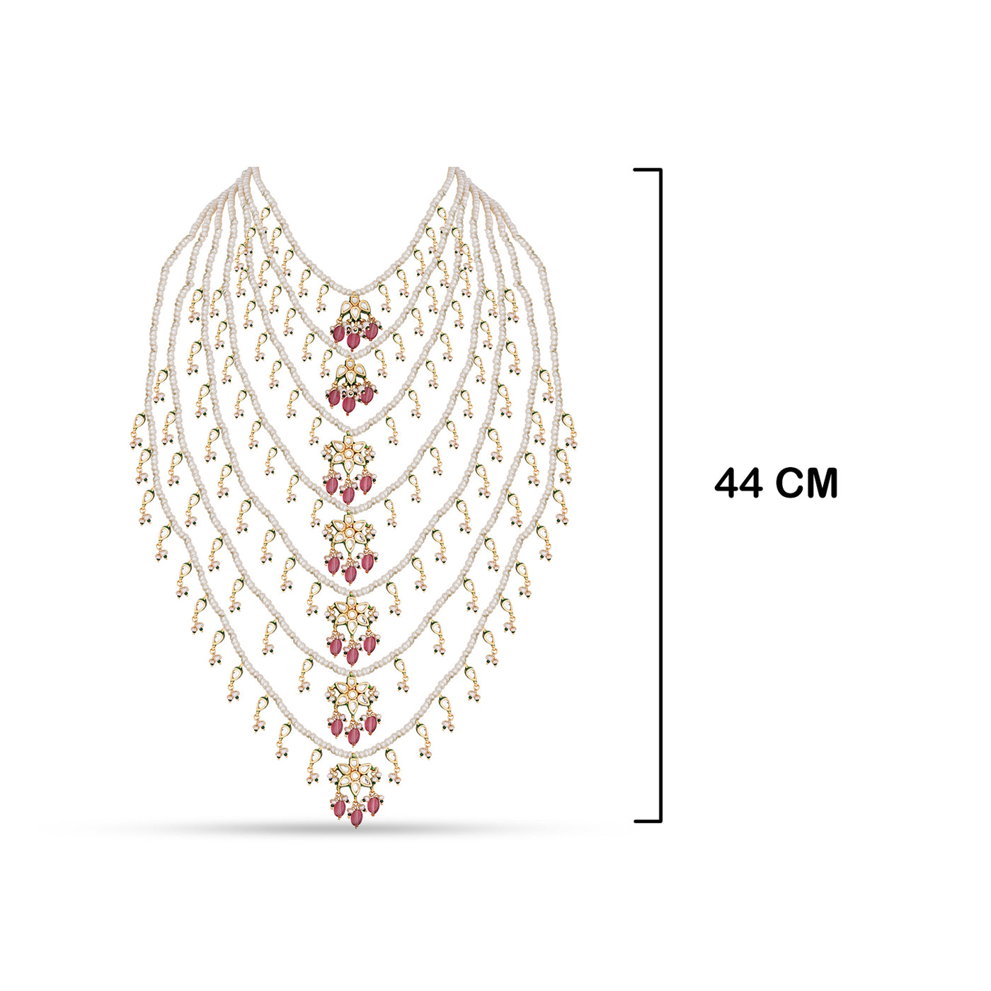 Pink Bead Seven Layered Pearl Necklace 