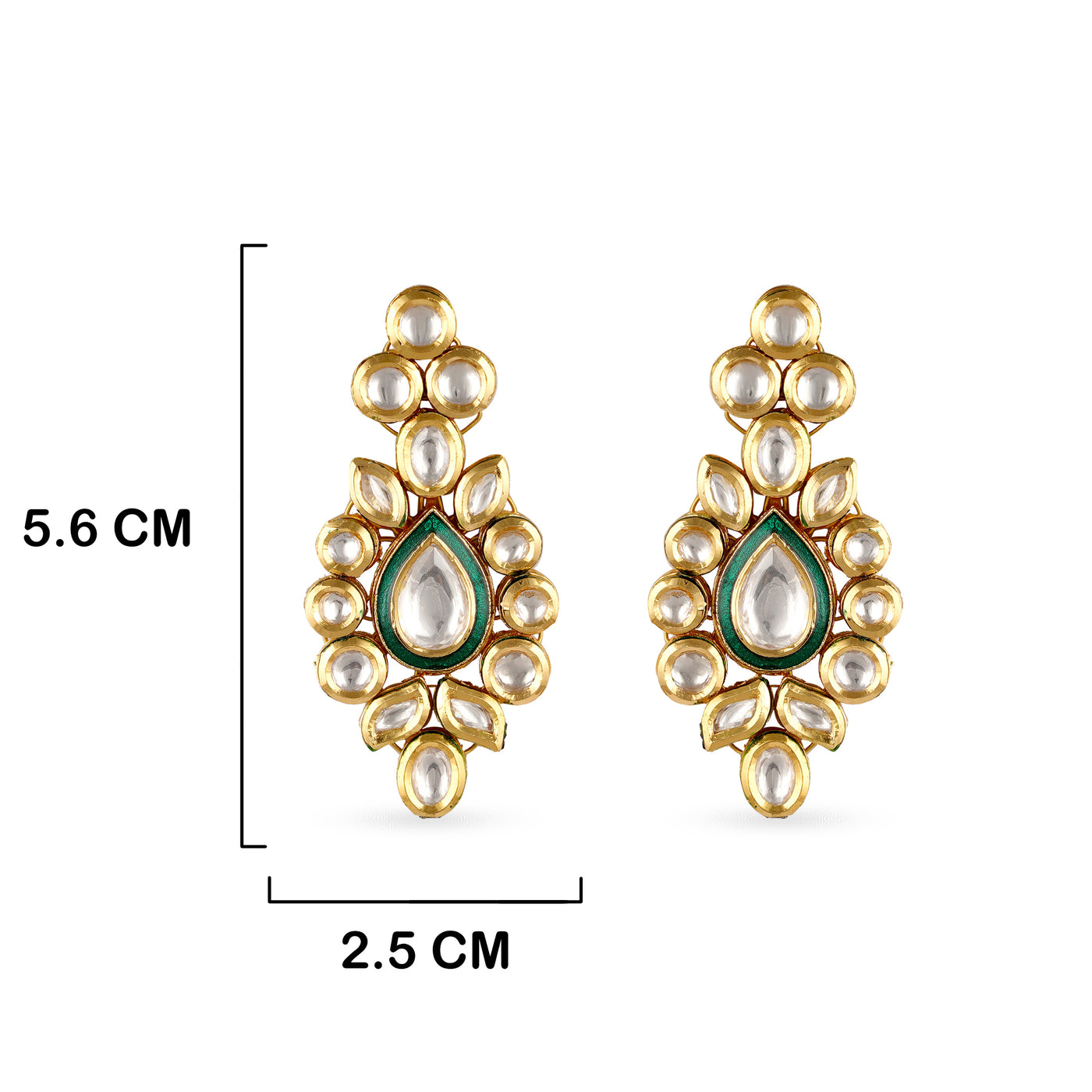 Kundan Zirconia Diamond Earrings with Measurements