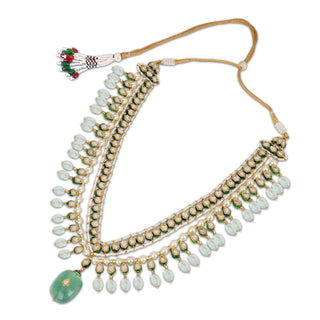 Kundan Studded Fluorite Stone Long Necklace 