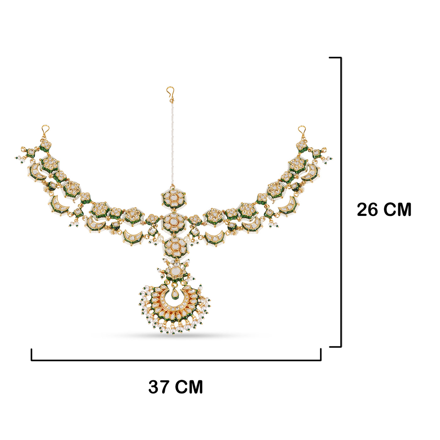 Classic Meenakari Maathapatti with measurements in cm. 37cm by 26cm.