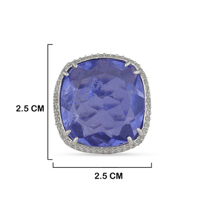 Purple Stoned Cubic Zirconia Ring with measurements in cm. 2.5cm by 2.5cm.