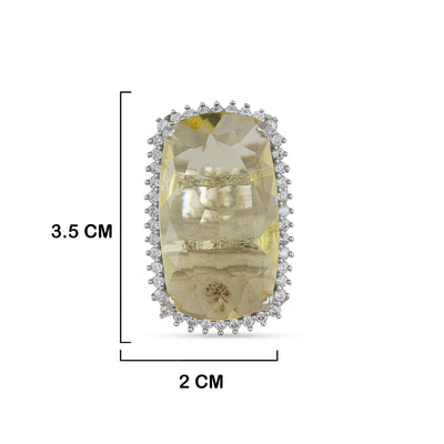 Yellow Stoned CZ Ring with measurements in cm. 3.5cm by 2cm.