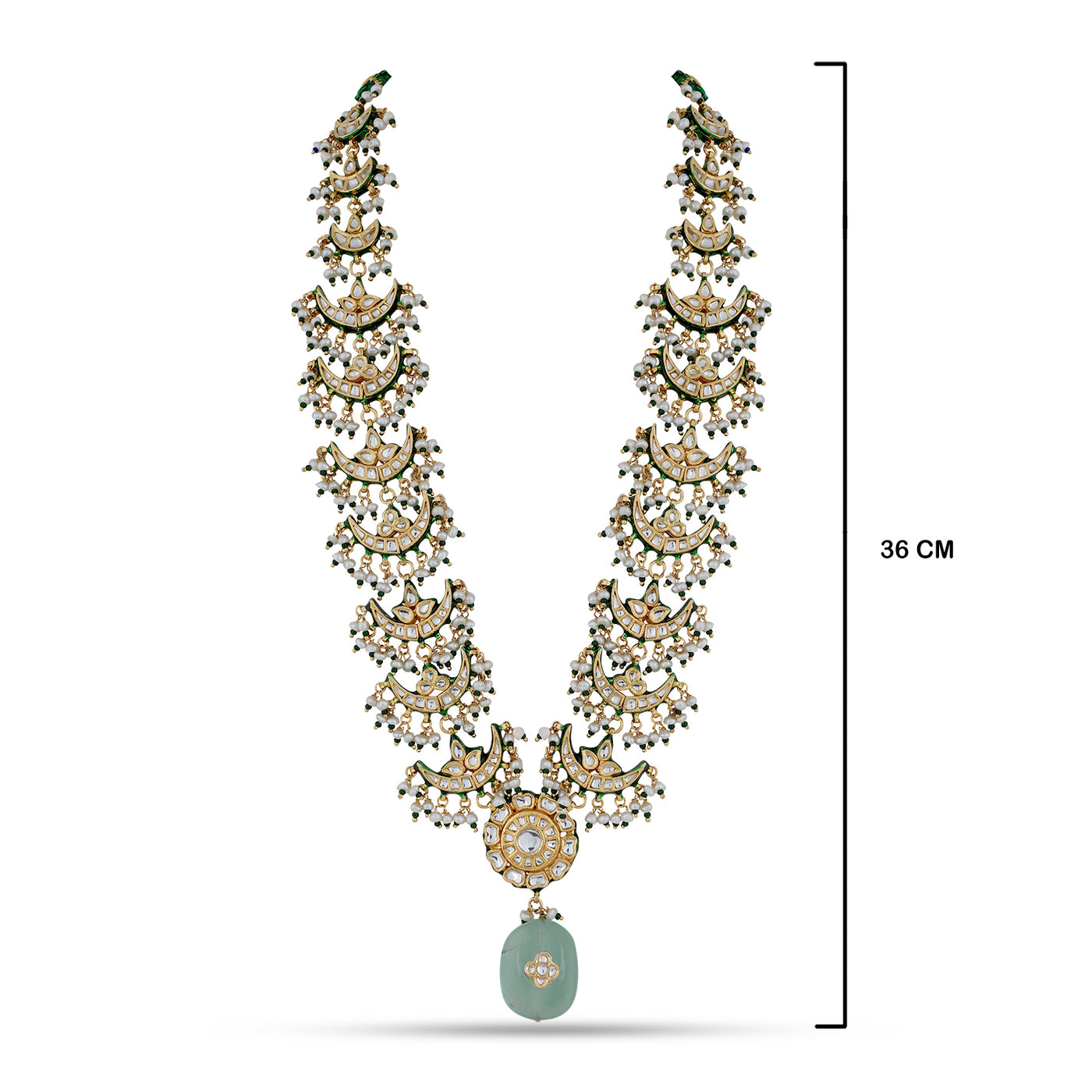 Kundan Beaded Long Necklace with measurements in cm. 36cm in length