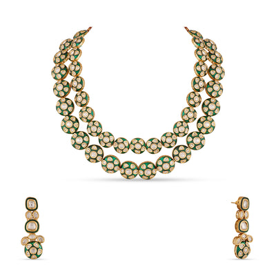Green Meenakari Double Layered Kundan Necklace