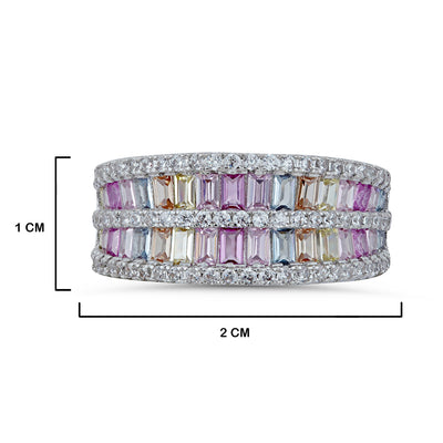 Cubic Zirconia Multi Coloured Ring with measurements in cm. 1cm by 2cm.