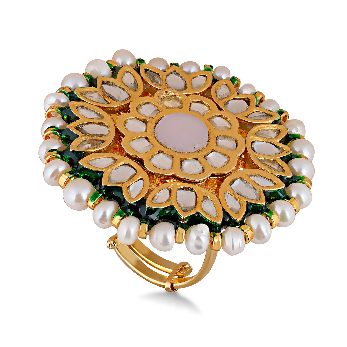Pearled Flower Kundan Ring