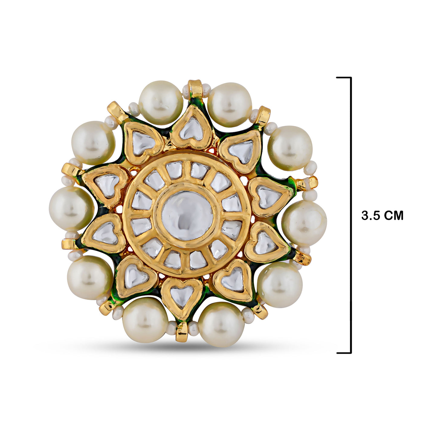 Sun Shaped Pearled Kundan Ring with measurements in cm. 3.5cm.