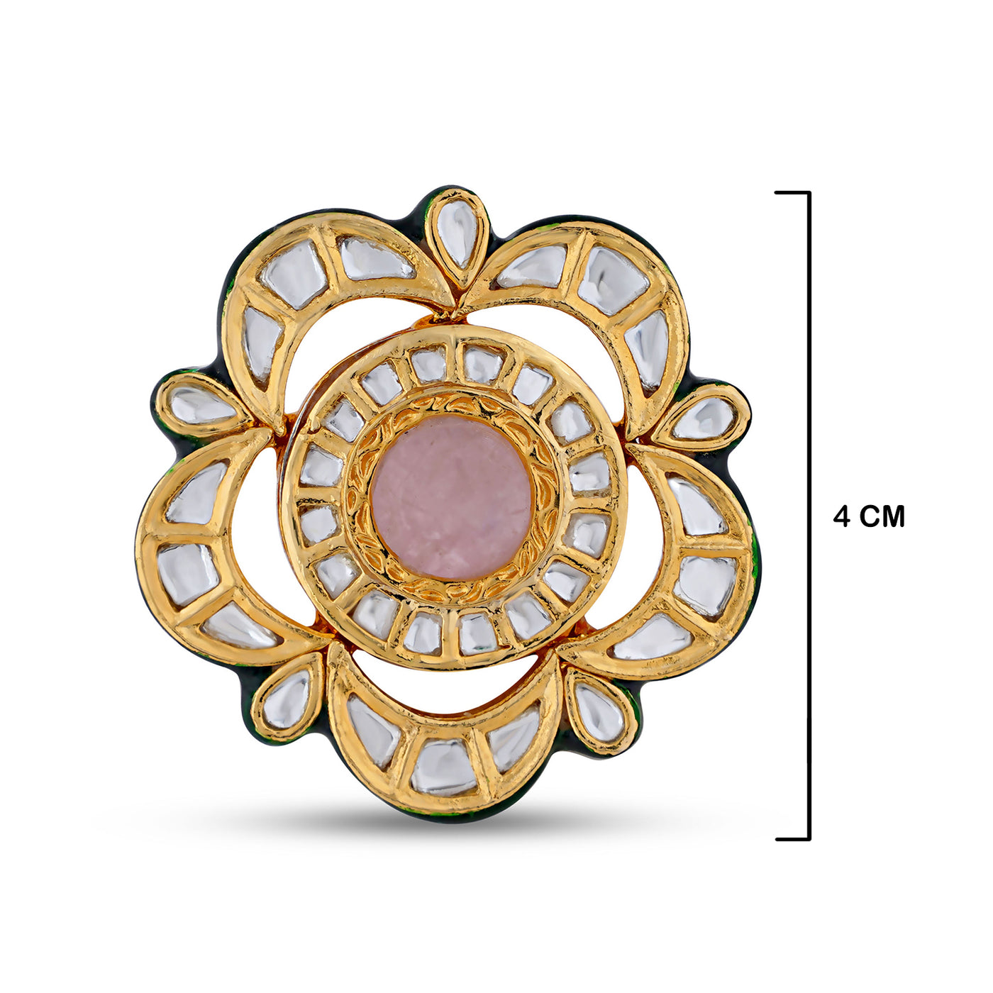  Pink Centred Kundan Ring with measurements in cm. 4cm.