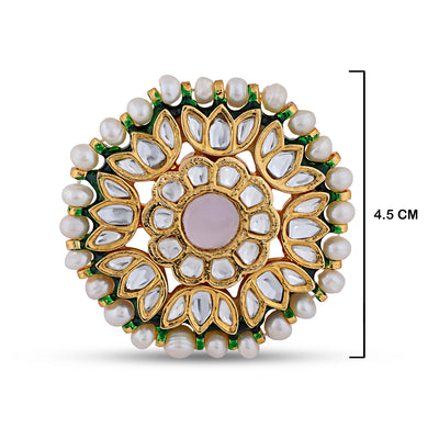 Pearled Flower Kundan Ring with measurements in cm. 4.5cm.