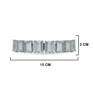 Light Blue Single Strand Bracelet with measurements in cm. 2cm by 15cm.
