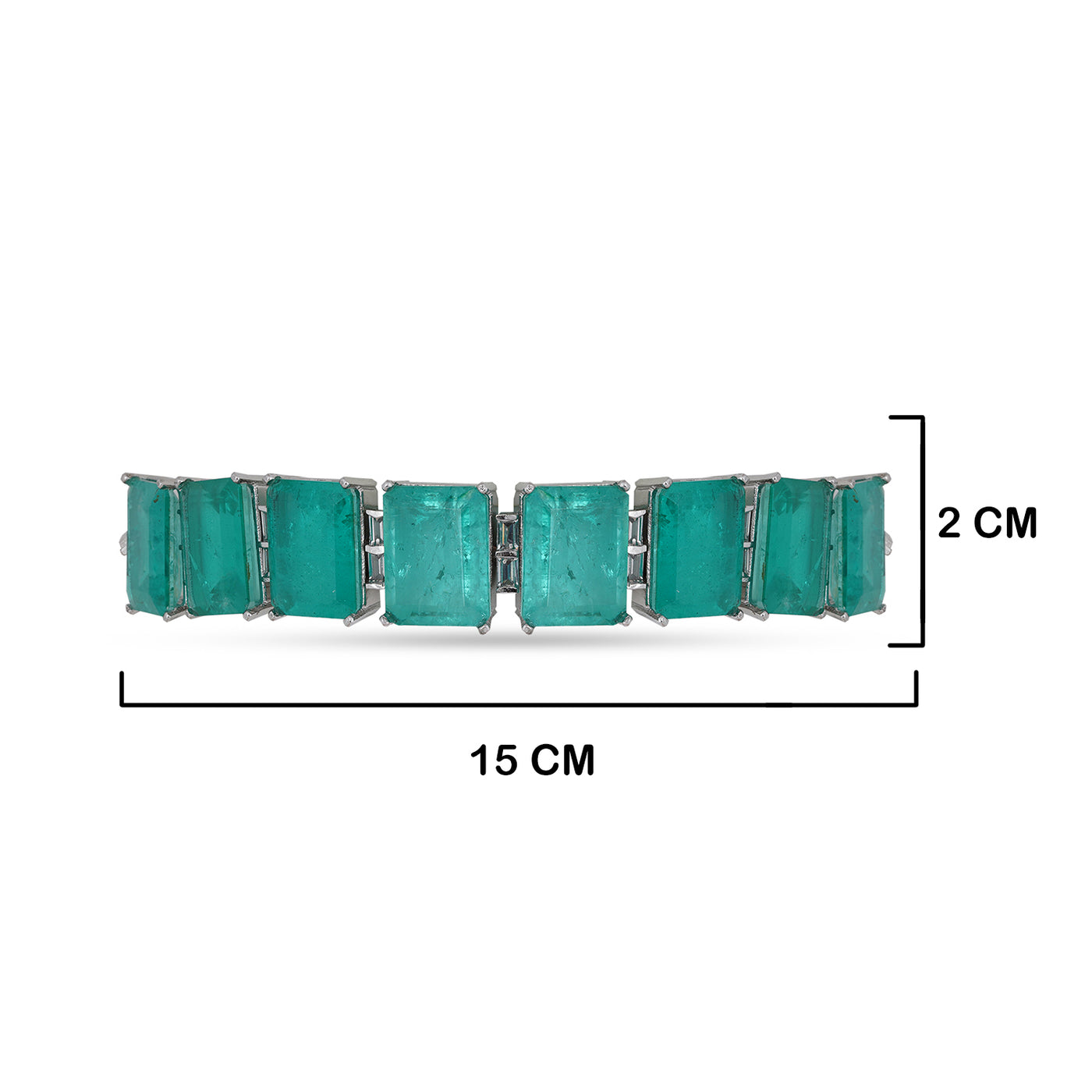 Aqua Blue Single Strand Bracelet with measurements in cm. 2cm by 15cm.