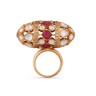 Polki and Red Stone Kundan Ring