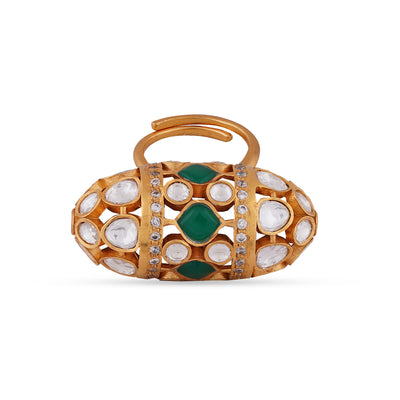  Polki and Green Stone Kundan Ring