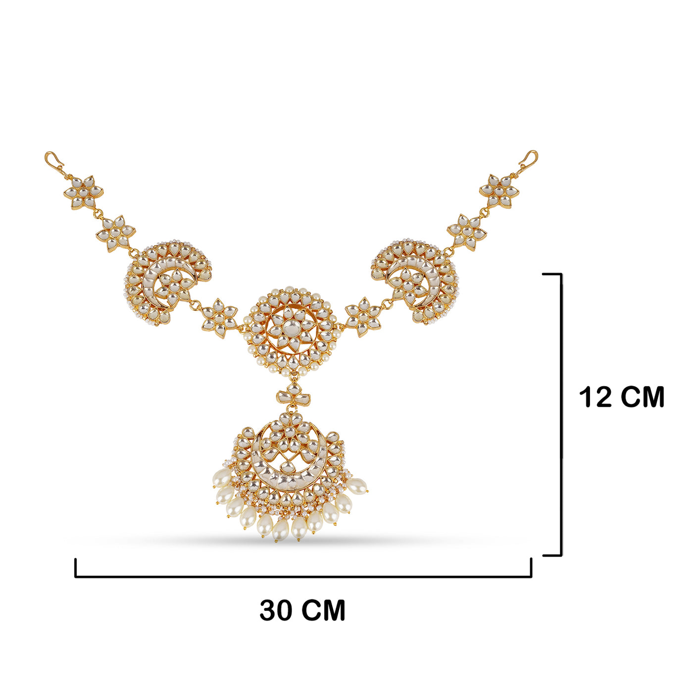  Seed Pearl Kundan Mathapatti with measurements in cm. 30cm by 12cm.