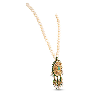 Green Centred Pearl Strand Necklace 