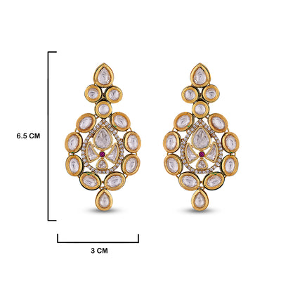Multi-Layered Kundan Earrings with measurements in cm. 6.5cm by 3cm.