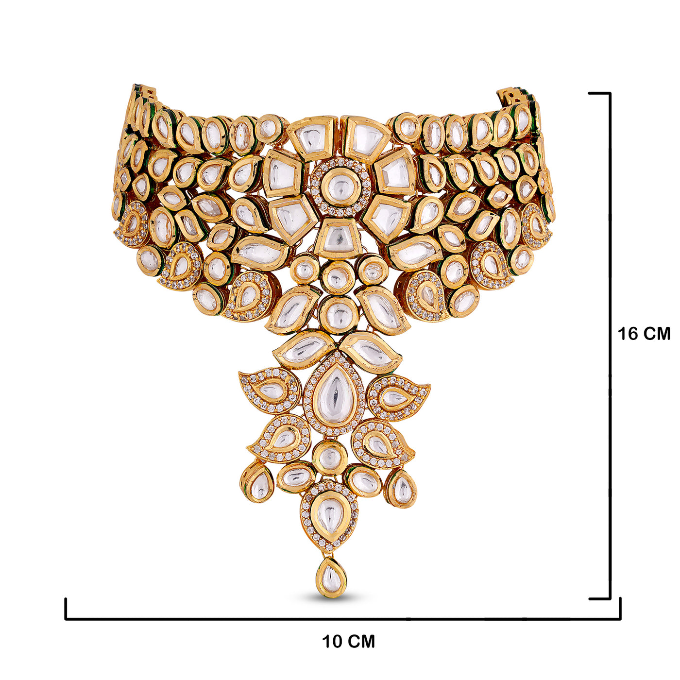 Classic Kundan Studded Choker with measurements in cm. 16cm by 10cm.