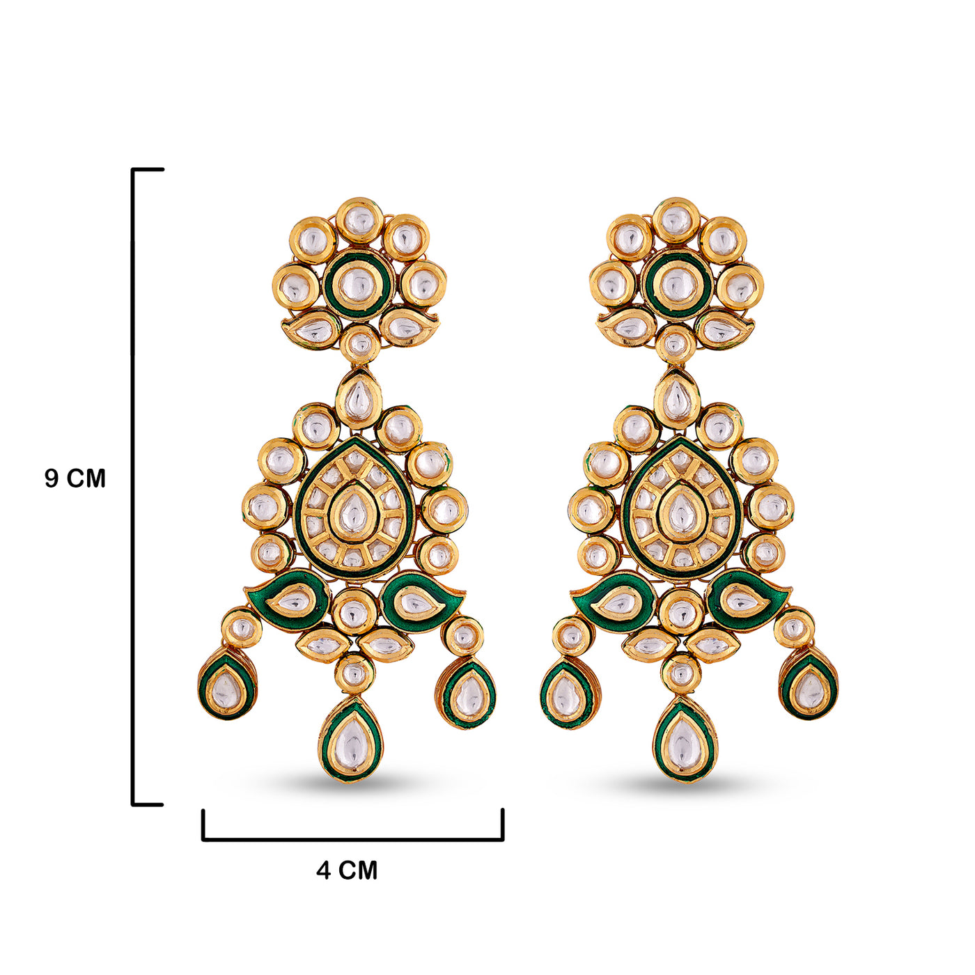 Polki and Meenakari Earrings with mneasurements in cm. 9cm by 4cm.