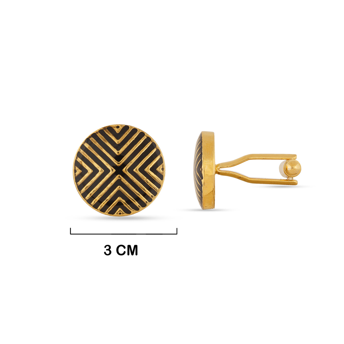 Black and Gold Cufflinks with measurements in cm. 3cm.