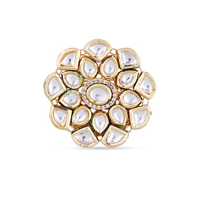 Red and Green Flower Kundan Ring