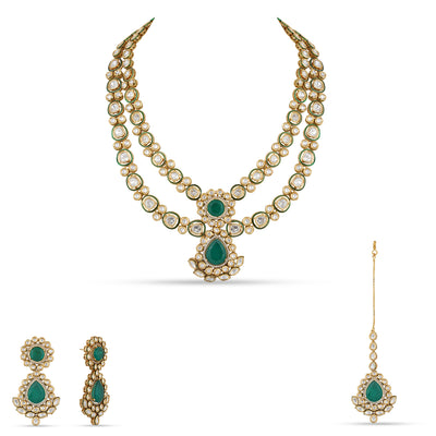 Emerald Green Stoned Gold Necklace Set