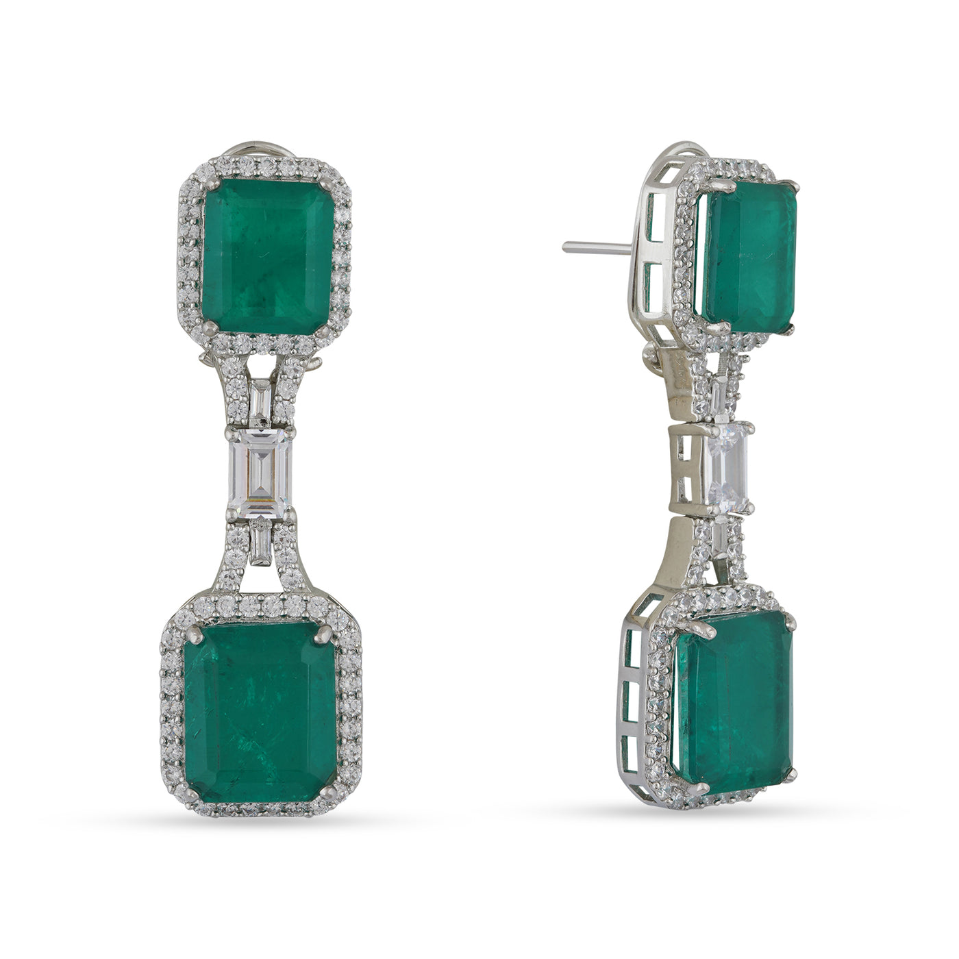 Emerald Green Stone Studded CZ Necklace Set