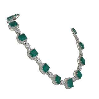 Emerald Green Stone Studded CZ Necklace Set