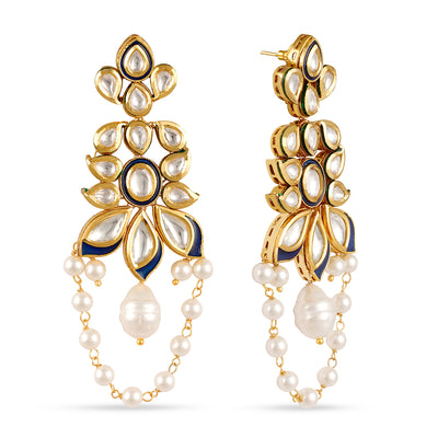Classic Pearled Kundan Earrings. Front View and Side View.