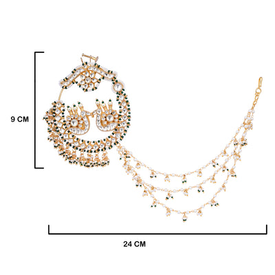 Kundan Studded Nose ring with measurements in cm. 9cm by 24cm.