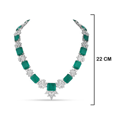  Emerald Green Stone CZ Necklace with measurements in cm. 22cm.