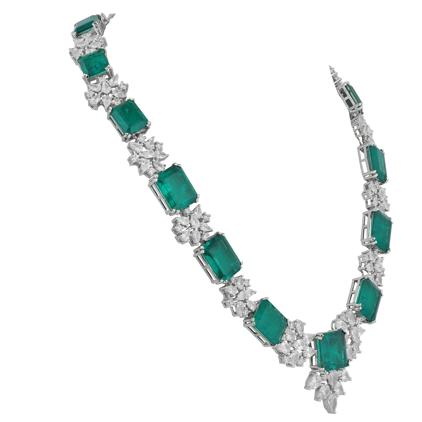  Emerald Green Stone CZ Necklace Set