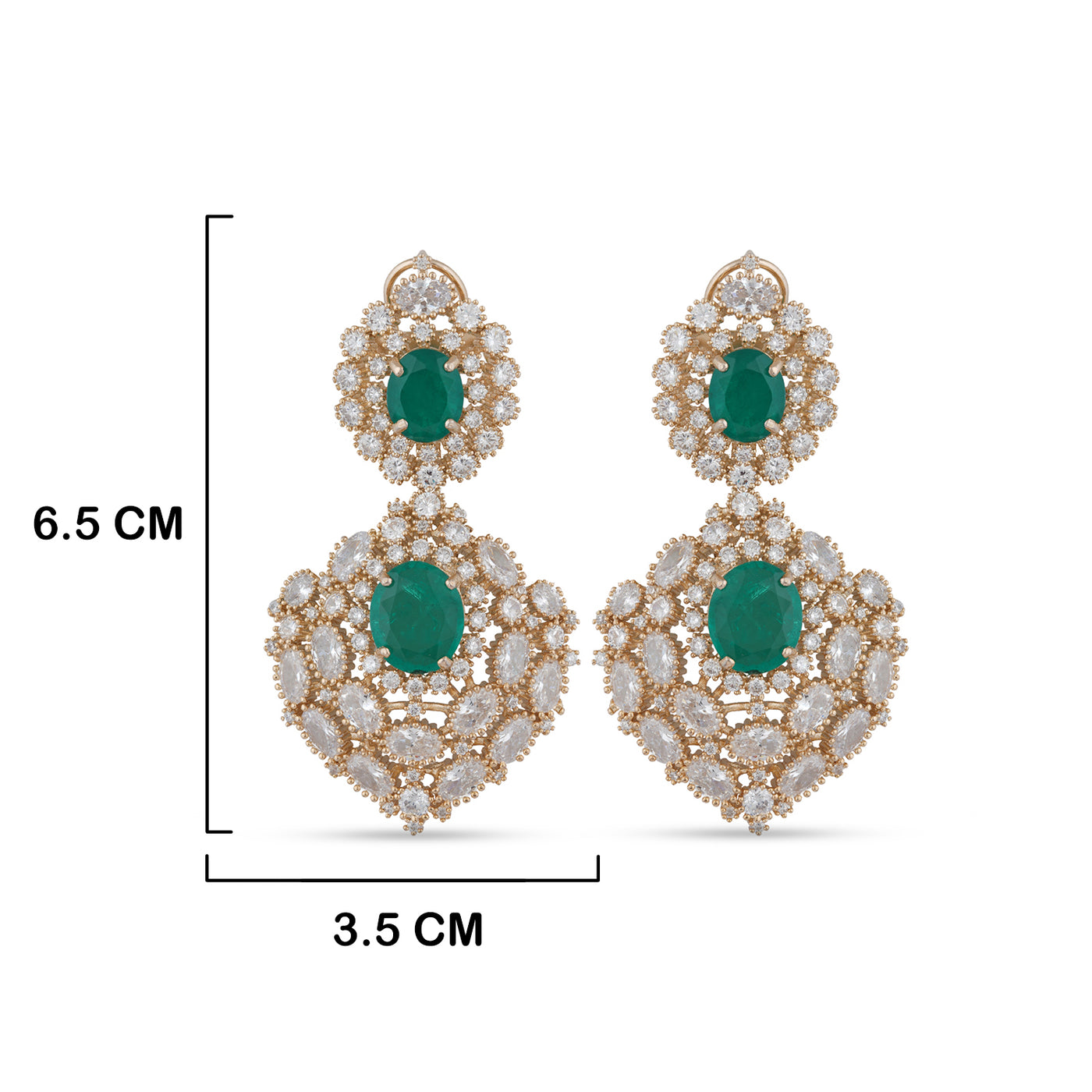 Gold Plated Green and Pearl Earrings with Measurements