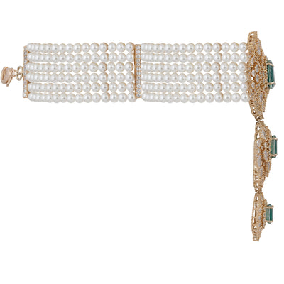 Gold Plated Green and Pearl Choker Side View