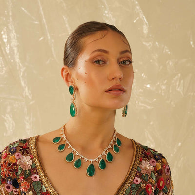 Allyson - Emerald Green Tear Drop Necklace Set