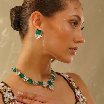 Serafina - Emerald Green Stone CZ Necklace Set