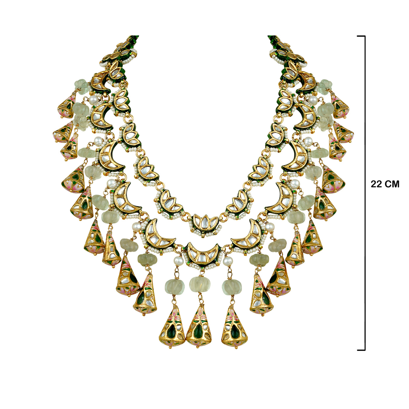 Reversible Double Strand Kundan Necklace with Measurements in cm