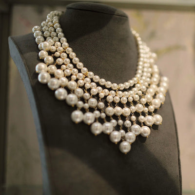 Multi Strand Pearl Necklace Side View